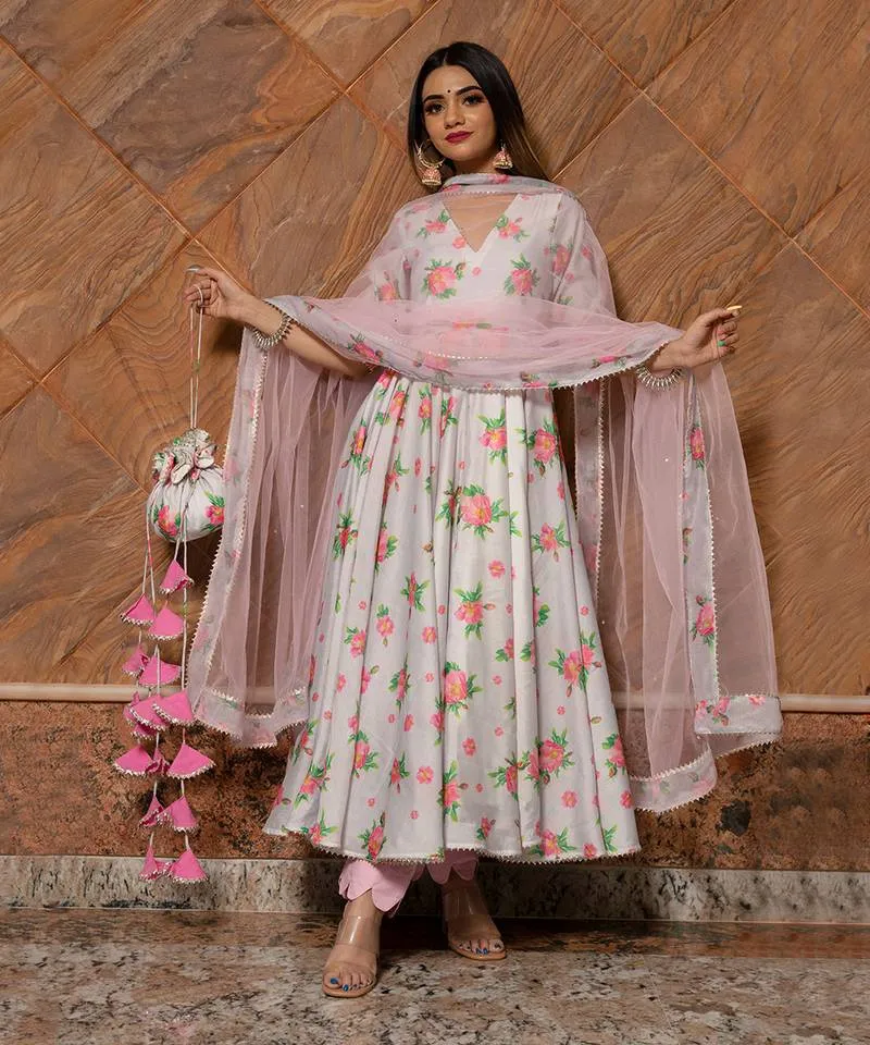 Flamingo Chanderi Anarkali Set